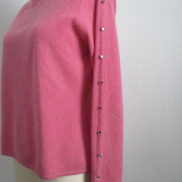 Rose Pink Cashmere Sweater Rhinestone Button Detail on Shoulders and Sleeves - Picture 3 of 11